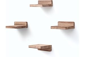 PHOENANCEE Small Floating Shelves for Wall, Set of 4, Wooden Square Shelf for Small Objects, Hanging Mini Shelf Decoration for Bedroom, Living Room,10.2cmX10.2X4cm(Carbonized Black)