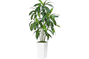 ZEEOZE 150cm Dracaena Plant Artificial Tree Tall Fake Tropical Floor Plants Potted Artificial Silk Tree Leaf Faux Trees White Tall Planter for Home Office Living Room Indoor Outdoor Decor