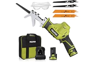 Sega a Gattuccio,PULITUO 12V Sega alternativa a batteria con velocità variabile da 0-2700 RPM,più verde Seghetto a Batteria con batterie da 2.0Ah e Ricarica rapido da 1 ora,4 lame