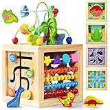 Cubo Attività Giochi Montessori 1 Anno Giochi Bambini 1 Anno - 6 in 1 Cubo Tavolo Multiattivita Legno Giochi con Labirinti Gi