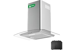 CIARRA CBCS6506B Curved Glass Cooker Hood 60cm 650 m³/h Chimney Hoods with 3 Speed Recirculating Ducting Kitchen Ventilation Extractor Fan with Carbon Filter