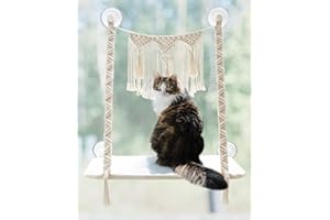 Dahey Cat Window Perch Macrame Cat Hammock Boho Wall Mounted Pet Resting Seat Bed for Indoor Cats Space Saving kitty Sunny Swing Shelf on Window Safety Holds up to 45 lbs with Screw Suction Cups, Gift