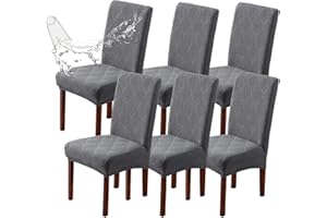 LiveGo Waterproof Dining Chair Slipcover, Stretch Removable Washable Dining Chair Slipcover Super Soft Protector for Seat Covers for Wedding Party Dining Room Home Decor (Waterproof Dark Gray, 6PCS)