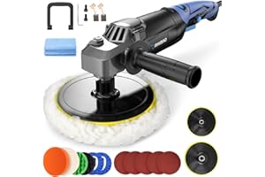 RAYBAO Car Polisher, 1200W Car Polishers and Buffers, Variable Speed 1600-3500RPM, Car Buffer Polisher Machine with Detachable Handle, 180mm/150mm Disc for Polishing/Waxing