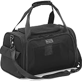 Petsfit Small Dog Carriers, Foldable Airplane Dog Carrier with Adjustable Shoulder Strap, Dog Travel Bag, with Mats, S/Black