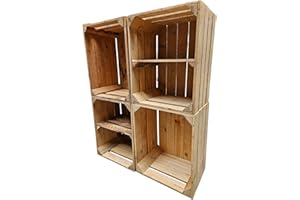 teramico Lot de 4 caisses en Bois d'occasion Vintage - Caisses à Fruits/vin d'origine de la Culture fruitière avec Compartiment de Rangement - 50 x 40 x 30 cm - Lot de 4-2 étagères Courtes