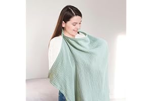 SHCHME Nursing Cover Muslin Cotton Soft Breathable Breastfeeding Cover for Breastfeeding Multi Use Car Seat Stroller Cover (Light Green)
