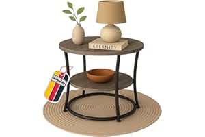 ‎COEMO Coemo Beistelltisch Grau Tamy mit 2 Ebenen Ø 55 cm x 55 cm - Runde Form, Holzoptik & Metallrahmen - Metall Couchtisch - Schlafzimmer, Flur & Wohnzimmertisch - Coffee Table & Sofa Tisch