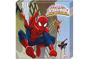Procos 85154 – Serviettes Papier Ultimate Spider Man Web Warriors, 33 x 33 cm, 2 Plis, 20 pièces, Rouge/Bleu/Bleu Clair