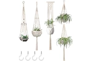 ‎MKOUO Mkouo Blumenampel Makramee Pflanzenhalter Set of 4 Indoor Wandbehang Pflanzer Korb Blumentopf Halter Boho Home Decor Geschenkbox, Beige