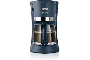 Ufesa Capriccio Cafetera de Goteo, 6 Tazas, 600W, Jarra 0.6L, Filtro Permanente, Placa Calefactora Antiadherente, Sistema Antigoteo, Auto Apagado, Azul/Verdoso