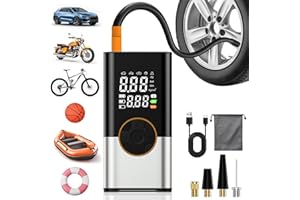 LUOCAI Tyre Inflator Portable Air Compressor,6000mAh&150PSI Cordless Tyre Inflator with LED Light,Electric Car Pump with Pressure Gauge & Auto Shutoff,Tyre Pump for Car Bicycle Motorcycle Ball