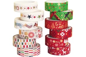 YUBBAEX Navidad Washi Tape Set cinta adhesiva decorativa para artes, DIY Crafts Scrapbooking 15mm (Golden X'mas 12 Rollos)