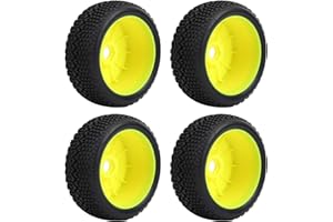 DILWE 4 pièces pneus de Voiture RC, Cadre de Roue Jaune Bande de roulement en Caoutchouc RC pneus antidérapants 1/8 Accessoire de modèle de Voiture RC