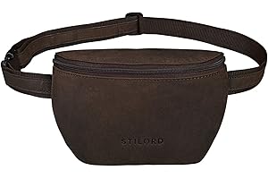 STILORD 'Jules' Sac Banane en Cuir Petit Vintage Poche Ventrale pour Homme Dame Sac de Ceinture pour Festival Concerto Voyage en Cuir véritable, Couleur:Marron - foncé pâle