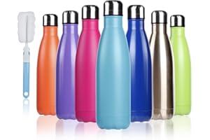 BOGI 17oz Insulated Water Bottle Double Wall Vacuum Stainless Steel Bottle Leak Proof keeps Hot and Cold Drinks for Outdoor Sports Camping Hiking Cycling, Comes with a Cleaning Brush Gift (D blue)