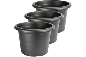 Garronda Pot de Fleurs Plastique Pot Rond pour Fleurs et Plantes GD-0022 (3 Pièces Graphite, ⌀ 34cm H 24cm)