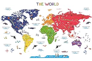 BASHOM DECOWALL SG2-115 El gran mapa del mundo adhesivo de pared adhesivo de pared para pegatinas infantiles removibles arte dormitorio habitación de los niños sala de estar decoración del hogar educativo