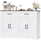 Buffet 140 Cm HOCSOK – 3 Tiroirs 4 Portes, Étagères Réglables, Meuble Cuisine Salon Blanc