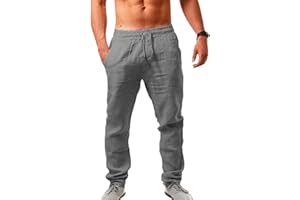 VANVENE Męskie lniane spodnie luźne dopasowanie na co dzień lekkie elastyczne talia sznurek joga plaża spodnie