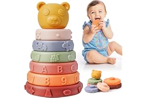 ONLYFUN Tour Souple Empilable Jouets Sensoriel Dentition pour Bébé pour Jeu D'empilement, Jouet Bebe 1 an, Jeux Educatif Montessori Jouets à Presser Cadeau pour Bebe Enfant 6 9 12 Mois 1 Ans