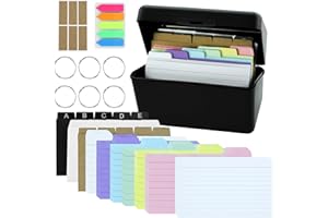 MERVYNGLYNNHUNTER Kit de Boîtes à Fiches avec Étui Noir,Multicolore 180 Carnet d'index,carte transversale,Feuillet de fer et Category,Flash Cards Boite Couleurs,Pour notes, fournitures scolaires