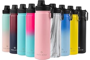 SOLARA Metall-Wasserflaschen mit Strohhalm 650 ml Vakuumisolierte Wasserflasche 22oz Edelstahl-Wasserflasche mit 2 Deckeln (Strohhalmdeckel, Sportdeckel) | Engel Rosa