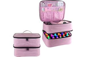 BOCZIF Nail Polish Carrying Case, Double-Layer Nail Polish Storage Bag- Fits Nail Dryer Lamp and 30 Bottles(15ml/0.5 fl.oz), Organizer Bag with Adjustable Dividers for Manicure Set (Pink)