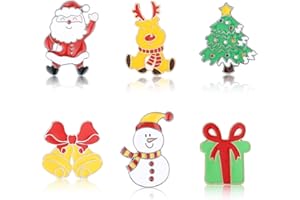 LOLIAS 6/9 Pezzi Set di Spille per Spille Natalizie Spille Smaltate Natale Babbo Natale Fiocchi di Neve Renne Pupazzo di Neve Campane Alberi di Natale Spille Gioielli per Decorazioni Natalizie