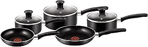 Tefal B372S544 5 Piece, Essential, Pots and Pans Set, Black, Aluminium, Non Stick