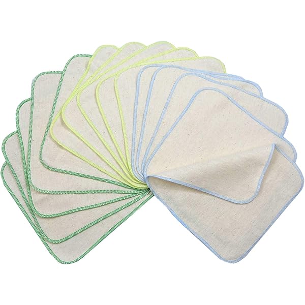12 Serviettes Bébé Coton - Mini Serviettes Douces - Bord Jaune/Rose/Bleu - Pour Soin Bébé Et Démaquillage