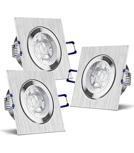 Trendlights24 Aqua Base IP65 LED Bad Einbaustrahler 230V Edelstahl Eckig Dimmbar, 5er Set Spots 5W Neutralweiß Flach 50 Mm Decken LED-Spots Feuchtraum