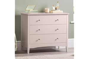 CHRISTOW Pink Chest Of Drawers, 3 Drawer Storage Organiser Unit, Modern Wooden MDF Bedroom Cabinet Furniture, Living Room Hallway, Brushed Chrome Handles, Smooth Glide Runners (70cm x 80cm x 40cm)