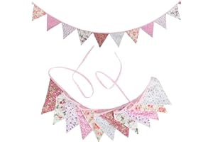 G2PLUS Floral Bunting banner, 10.8 Feet Vintage Cloth Shabby Chic Flag Garlands, 12PCS Double Sided Fabric Triangle Pennants for Vintage Themed Wedding Afternoon Tea Garden Party