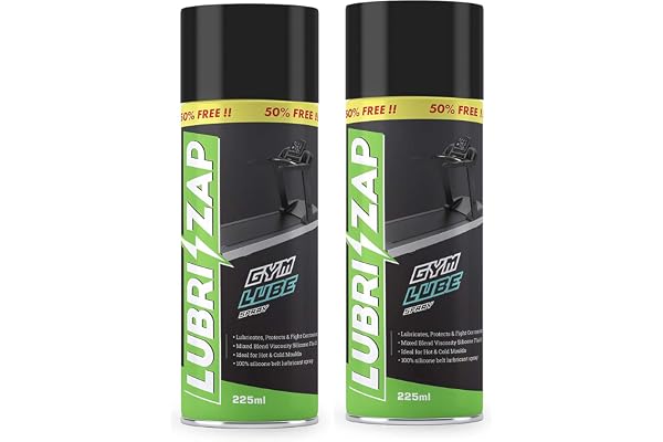 Lubrizap 225 ml Gym Lube Spray for Threadmills and Gym Equipment, Wear Resistant Lubricant for Improved Performance and Long Life - Gym Accessories Chain Spray Pack of 2