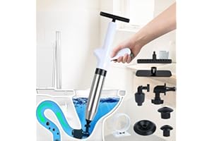 MENGBEI Déboucheur de Canalisations Haute Pression (4 Adaptateurs), Pompe à Détartrage Professionnelle avec Compression d'Air et Manomètre– Pour Toilettes, Évier, Douche, Cuisine – Anti-Bouchon Tuyauterie