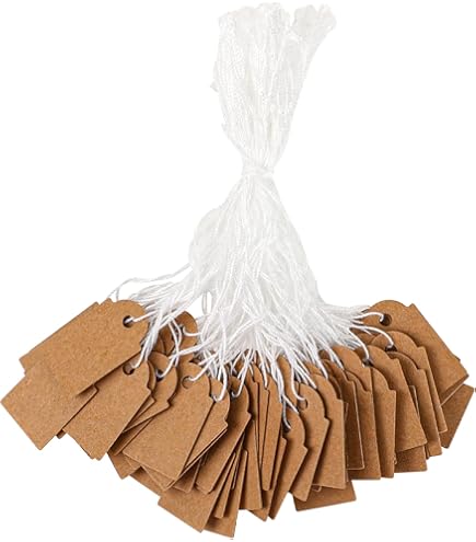 300 Gold String Price Tags For Jewelry - 5/16 X 3/4 Inch Blank Labels With Cotton Strings