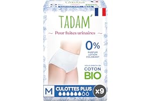 TADAM' - Culottes Fuites Urinaires - Protection Jour - Jetable - Enrichi en Coton Bio - sans substances Toxiques - Taille M - Sachet de 9