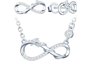 INFINIONLY Juegos de joyas, Pendientes Collar colgante para mujer niña, Pendientes collar de plata 925, collar pendientes con símbolo de infinito y dragón, con circón, cadena ajustable