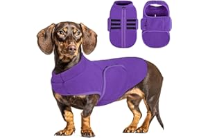 PUZAUKAL Adjustable Dog Fleece Jumper Vest, Warm Winter Dog Coat for Small, Medium & Large Dogs, Dachshund Chihuahua Yorkie Cozy Fleece Jackets (Purple M)