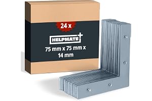 HjälpMATE – 24 stycken platta vinklar 75 x 75 x 14 mm – träkontakter galvaniserad och blå passiviserad – hörnvinkel med utmär