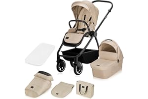 LIONELO MERIL 2-in-1 Buggy Kinderwagen 0-48 Monate bis 22 kg, XXL-Babywanne bis 9 kg, große 360°-Geländeräder, Verstellen der Rückenlehne bis zur Liegeposition, Vollfederung, XXL-Verdeck