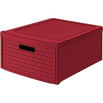 Rotho Schubladenbox Country in Rattan-Optik aus Kunstoff (PP): rote