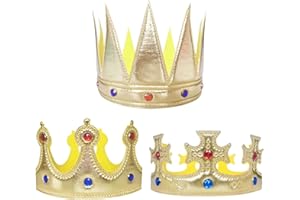 VIKSAUN 3 Pièces Couronne roi pour enfants, couronne princesse Étanche Fête Enfant Chapeau avec Gem, Non-tissé Prince Crown, Décoration de fête d'anniversaire, accessoire de déguisement