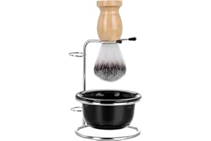 FALETO Shaving Brush Badger Hair Stand Set Professional Stainless Steel Beard Cleaning Stand Holder