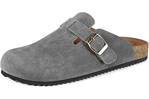 Intini Zuecos y Mules para Hombre Mujer Pantuflas de Piel con Corcho Cerradas Zapatillas de Jardín Sandalias con Hebilla Ajustables Cómoda 36-46