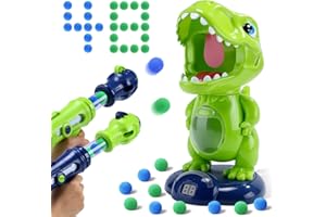EAGLESTONE Interactive Dinosaur Foam Shooter for Kids 3,4,5,6,7,8,9 Years Old, Movable Electronic Target with 2 Air Pump Guns, 48 Foam Balls, LED Score & Sound, Fun Party