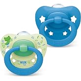 NUK Signature Pacifier | 6-18 Months | Calms 95% of Babies | BPA-Free Silicone Heart Pacifiers | Includes Case | Blue Stars |