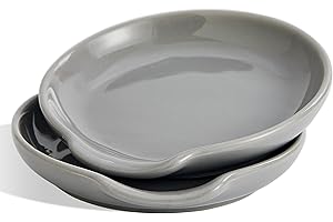 Swuut Ceramic Spoon Rest Set of 2,Spoon Holder for Spatula,Tongs,Gadgets,Coffee Spoon,Spoon Cradle for Stove Top,Kitchen Counter(Geryx2pcs)