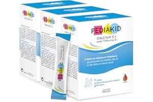 PEDIAKID - Calcium C+ et Vitamine D - Complément Alimentaire Naturel - Couvre 100% des AJR en Calcium - Maintien du capital osseux et dentaire - Goût Cola - Sticks de poudre orodispersible - Lot de 3